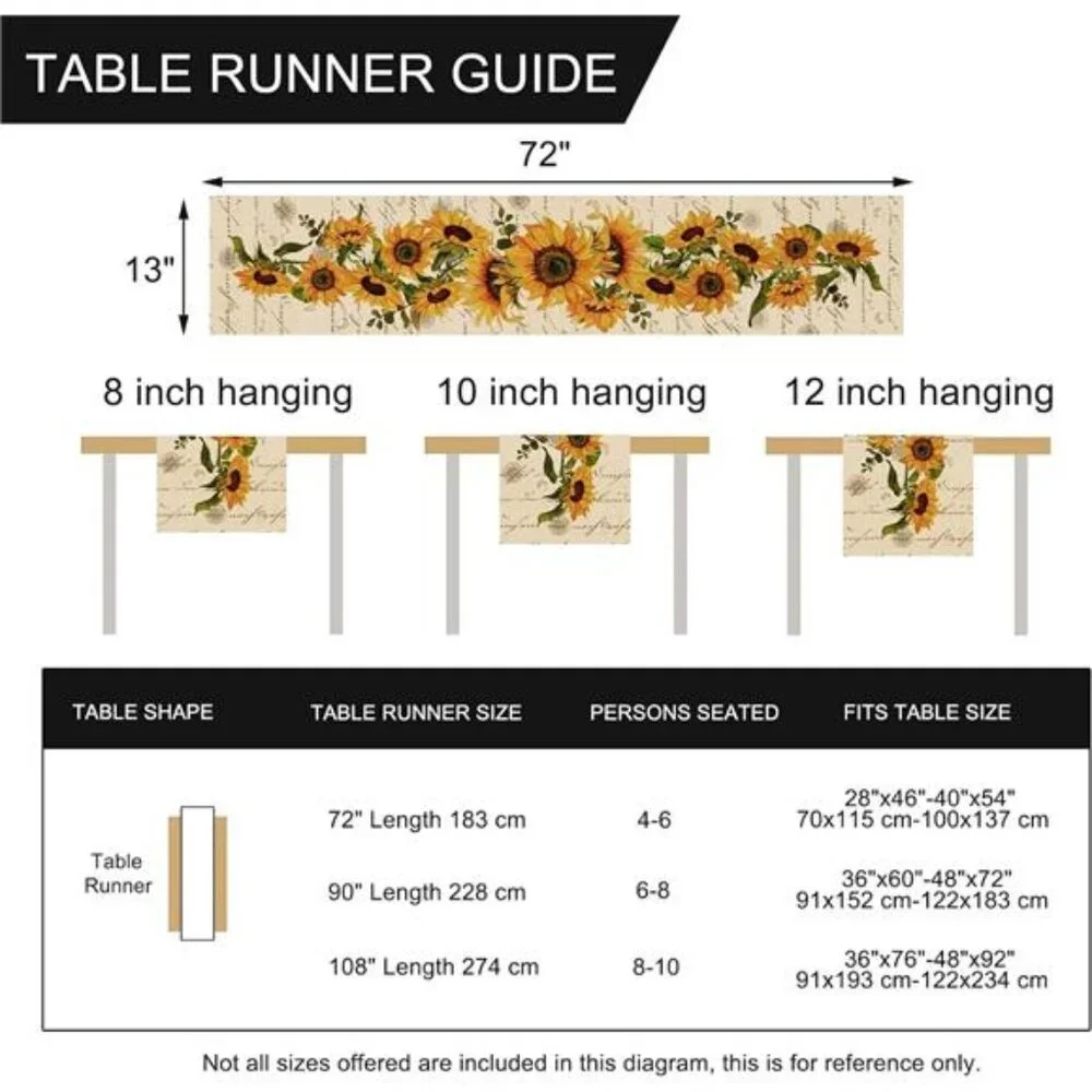 Fall Sunflowers Table Runner 13x72” -Vintage Floral Farmhouse Decor for Kitchen‎